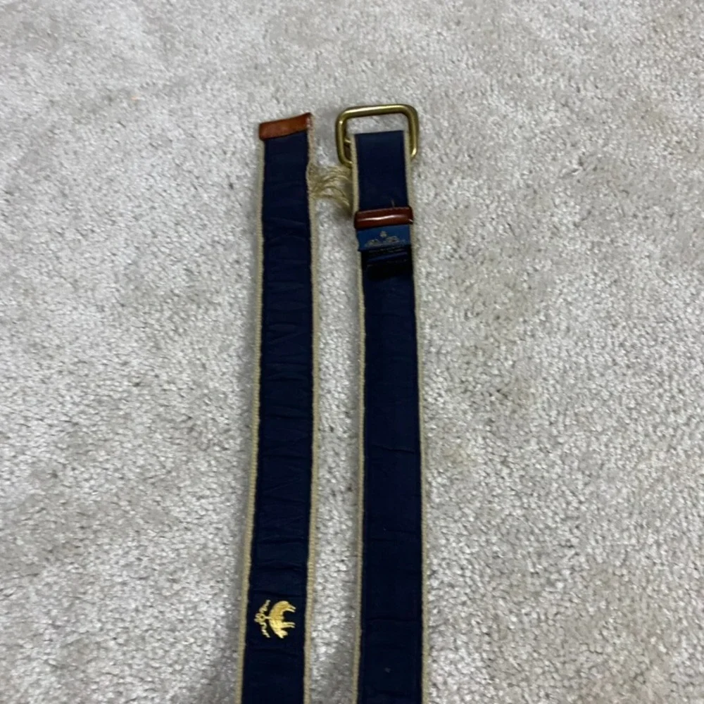 Brooks Brothers Belt Mens XL Navy Blue Golden Fleece Embroidered D-Ring Preppy